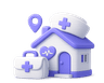 Illustration of a home with nurse cap and medical kit representing home nursing care